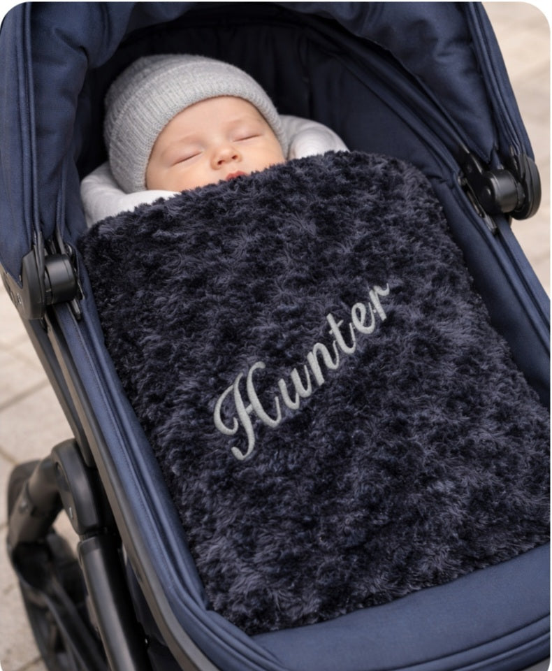 Personalised Navy Soft Rose Baby Wrap /Blanket