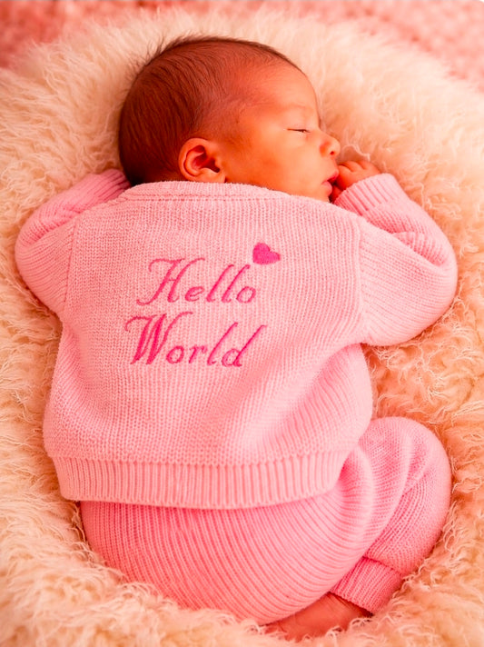 Nana B Pink Baby Girls  Hello World Ribbed Cardigan