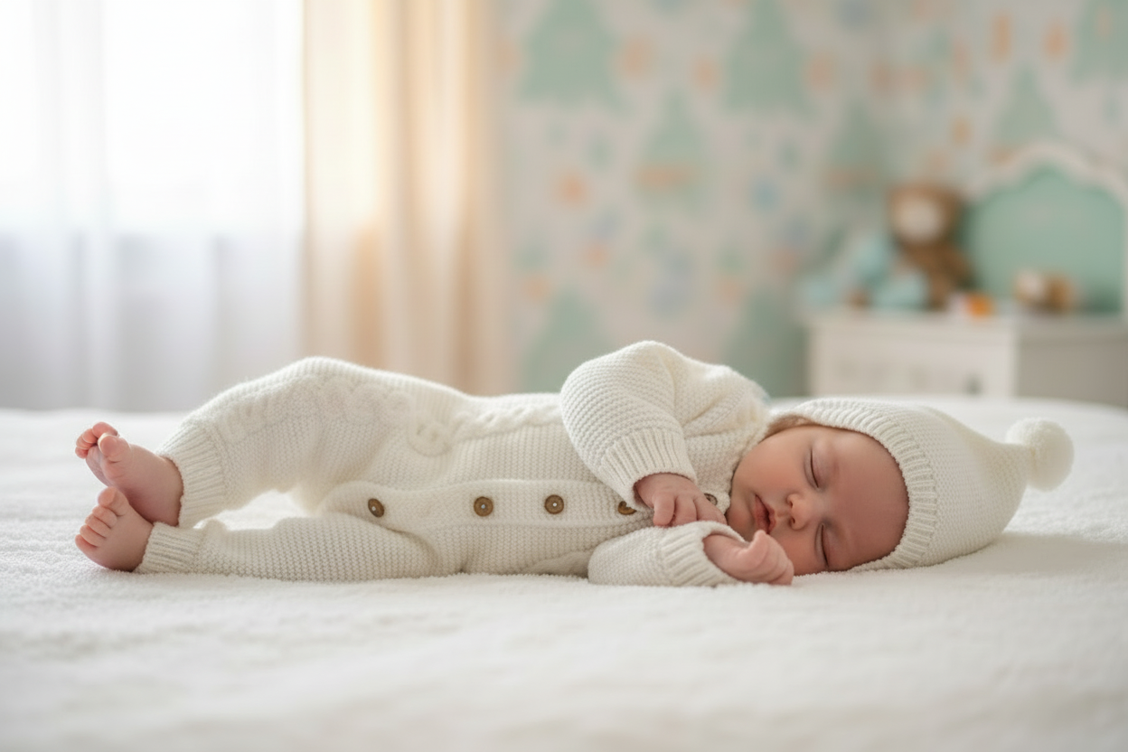 Unisex Baby White Knitted Footless Pramsuit With Bobble