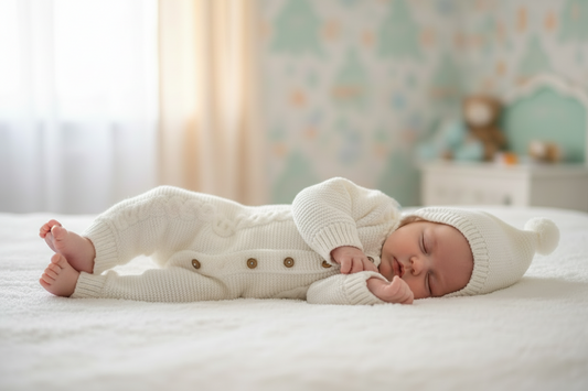 Unisex Baby White Knitted Footless Pramsuit With Bobble