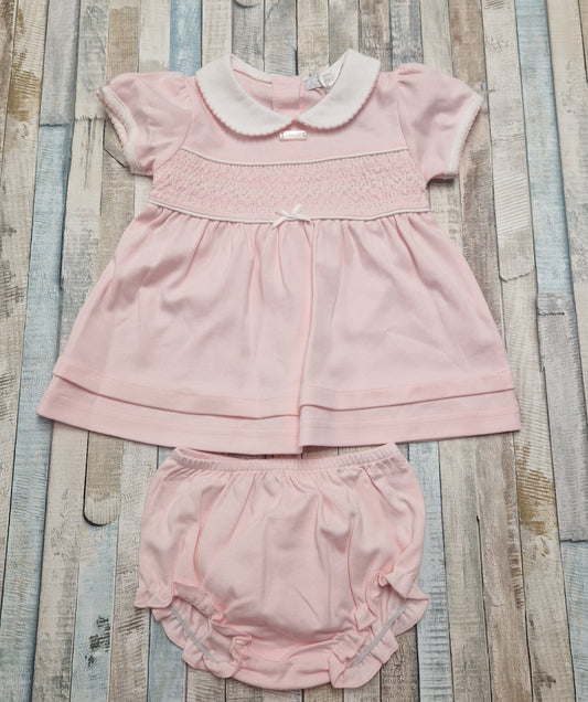 Baby Girls Pink Smocked Dress And Pants Set