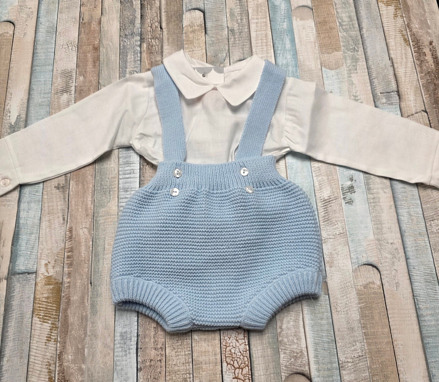 Baby Boys 2 Piece Knitted Dungaree Romper