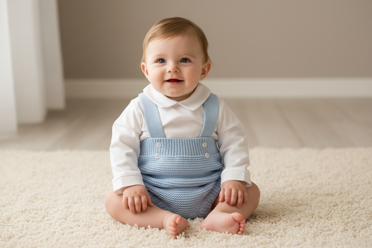 Baby Boys 2 Piece Knitted Dungaree Romper