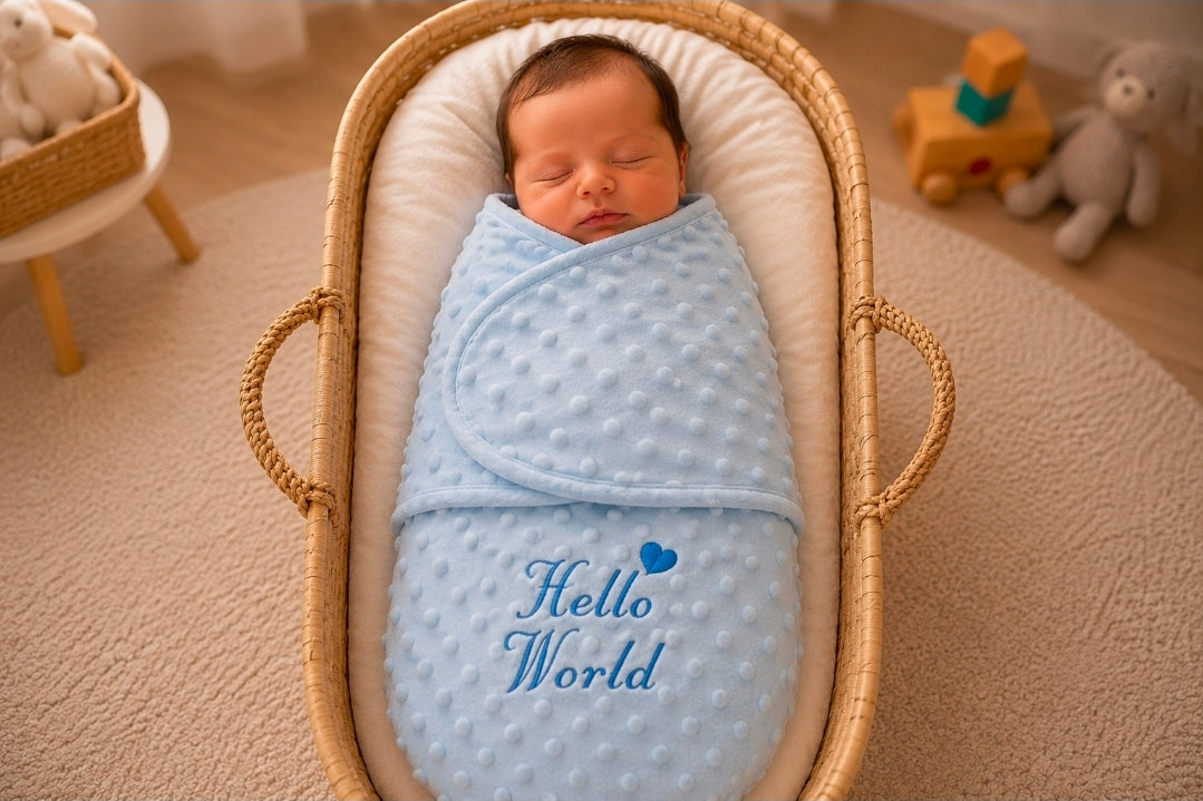 Baby Boys Blue Dimple Hello World Swaddle