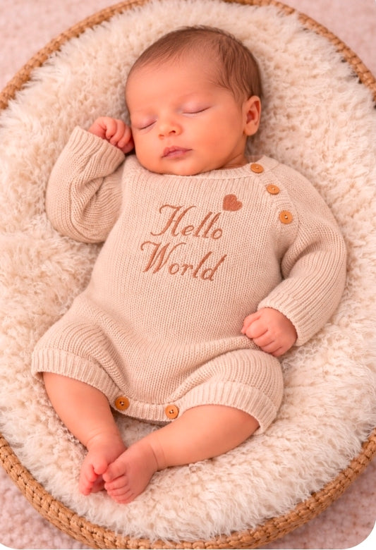 Nana B Unisex Baby Beige Hello World Romper