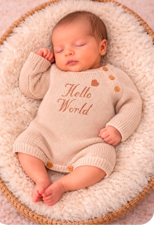Nana B Unisex Baby Beige Hello World Romper