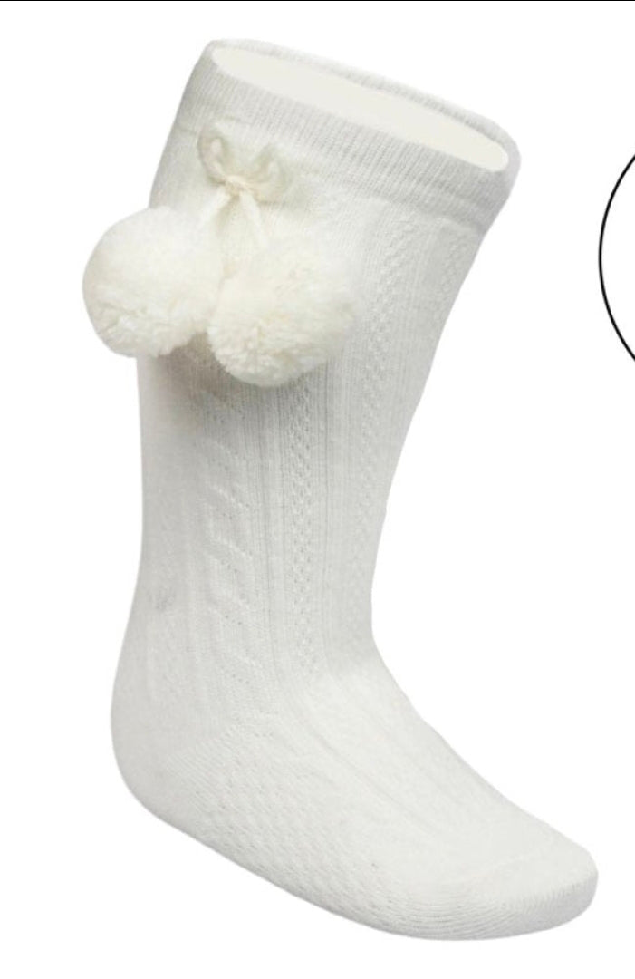 Unisex Baby Cream Pom Pom Socks