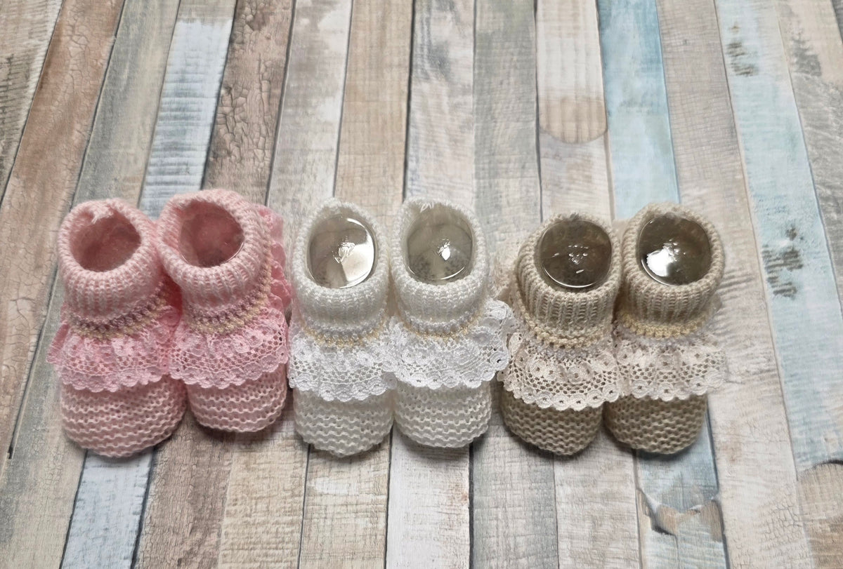 Newborn Baby Girls Lace Trim Knitted Booties