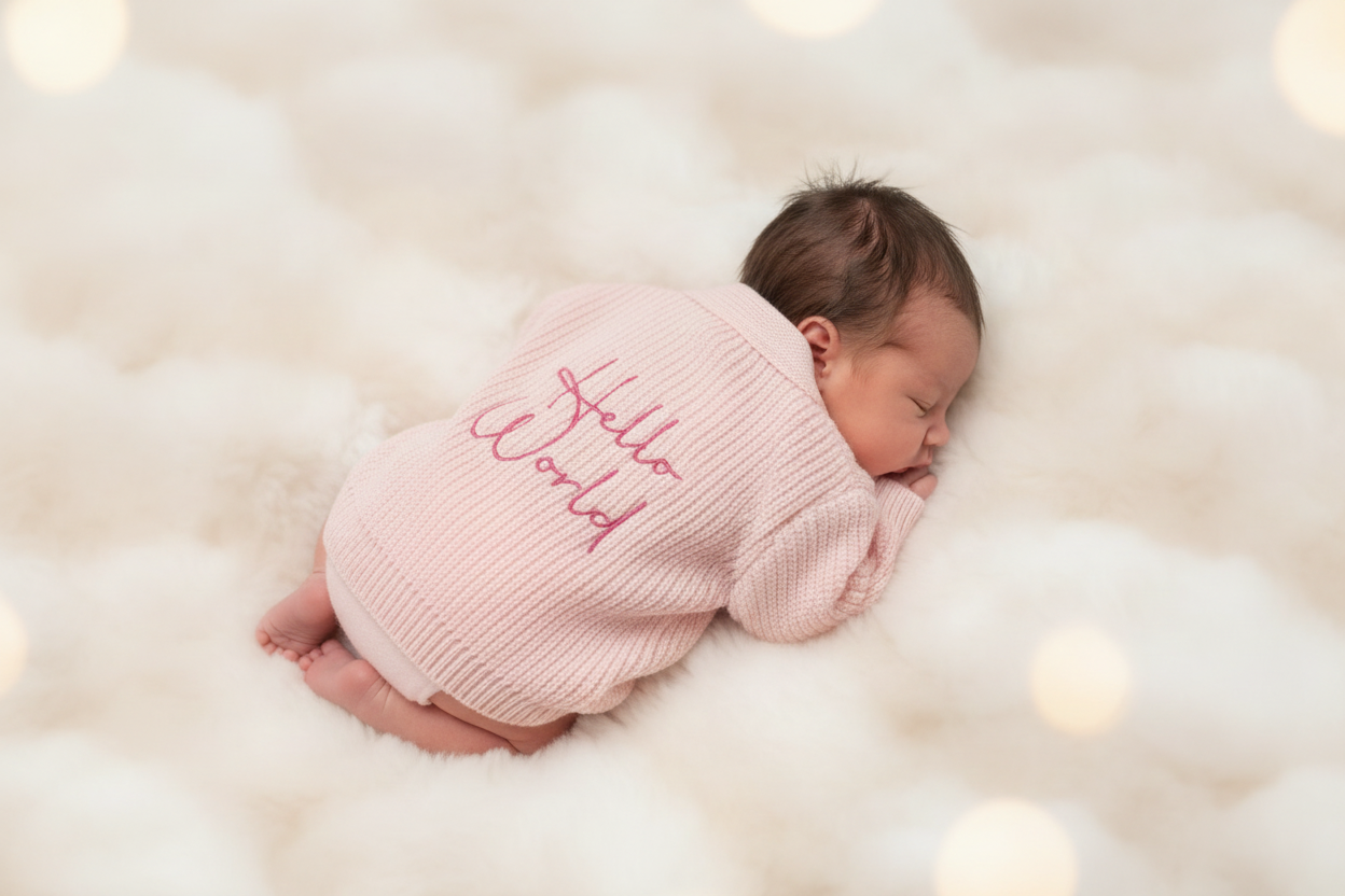 Baby Girls Pink Hello World Ribbed V Neck Cardigan
