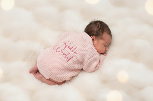 Baby Girls Pink Hello World Ribbed V Neck Cardigan
