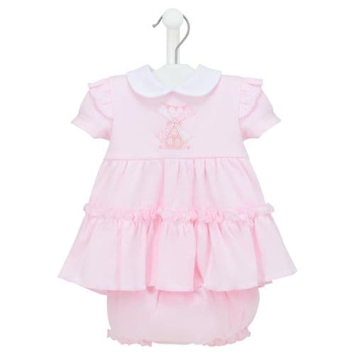 Baby Girls pink Windmill Dress And Pants Set