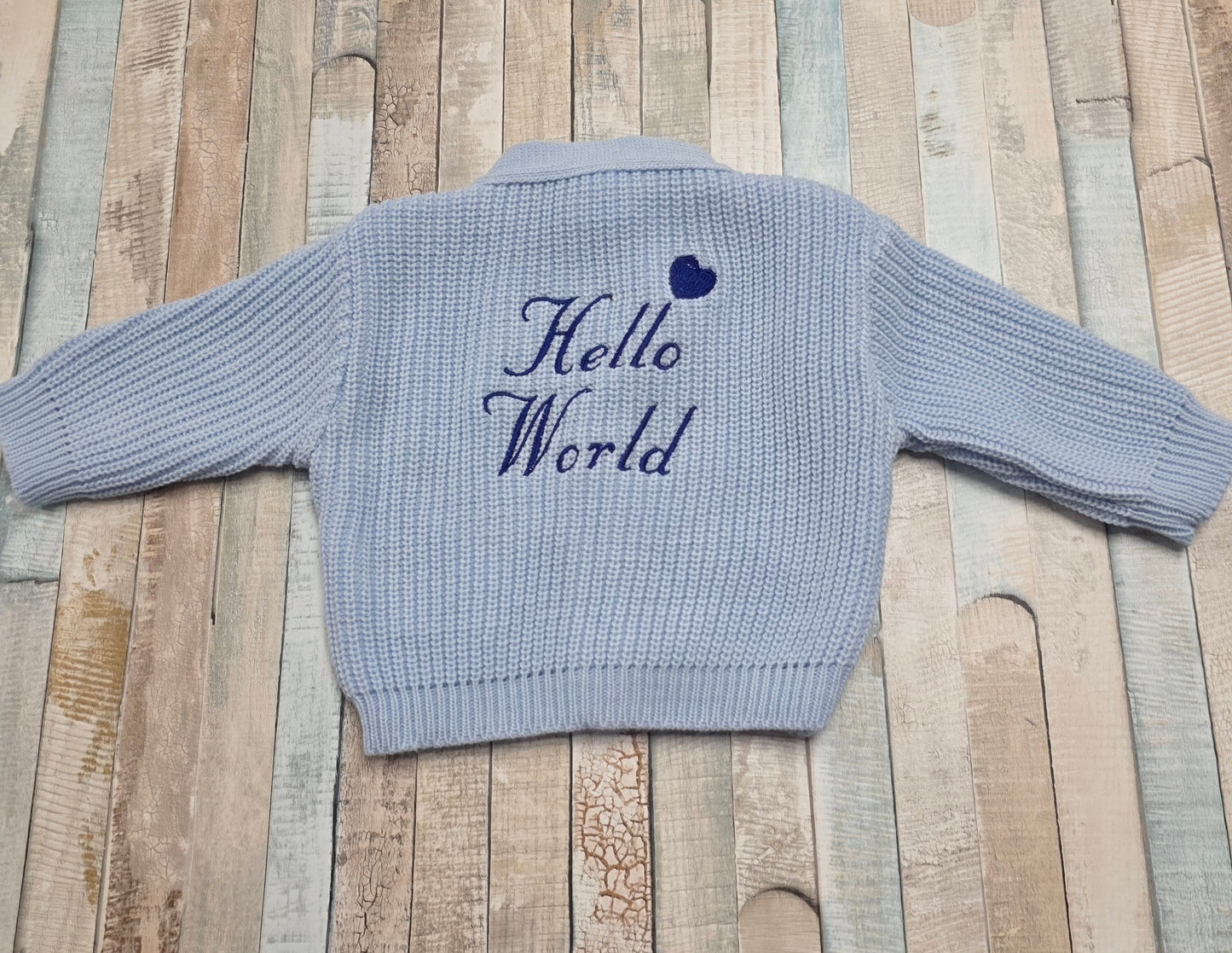 Nana B Blue Baby Boys Hello World Ribbed Cardigan