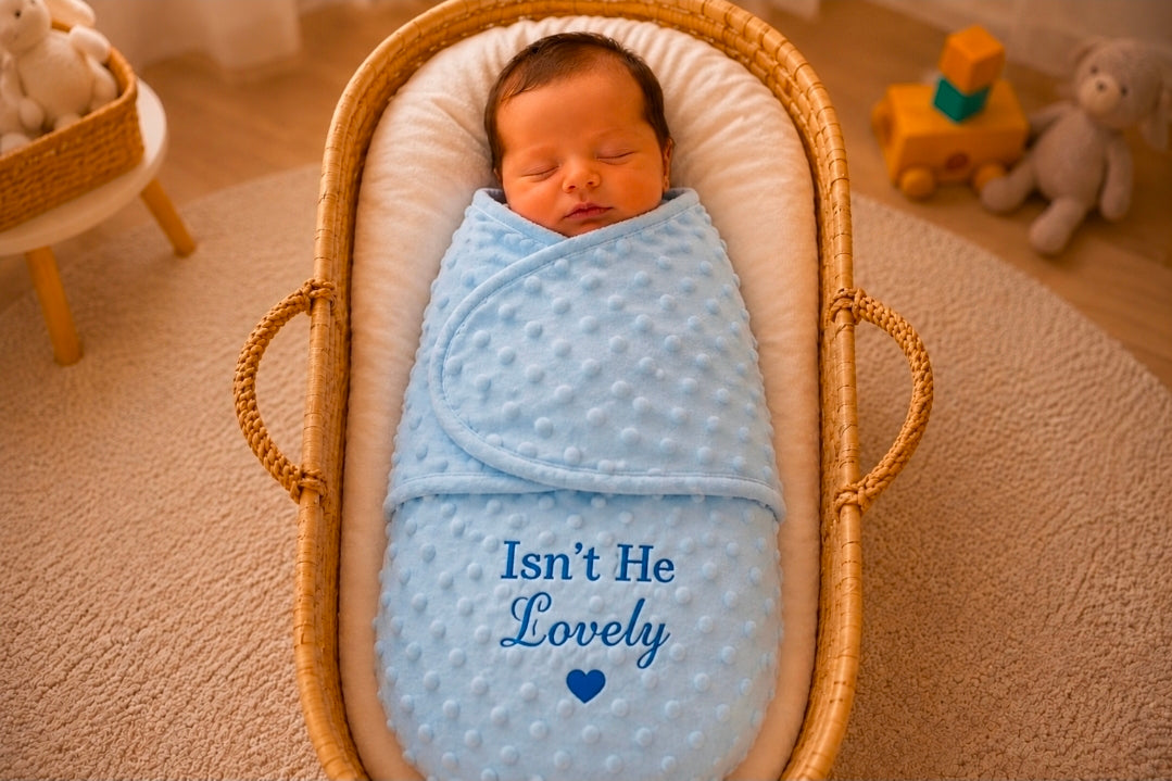 Baby Boys Isn't He Lovely Blue Dimple Swaddle