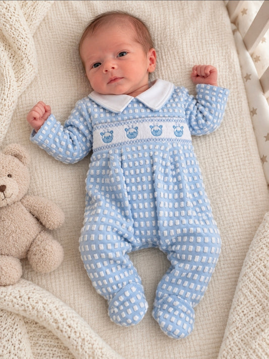 Premature Baby Boys Blue And White Giraffe Babygro