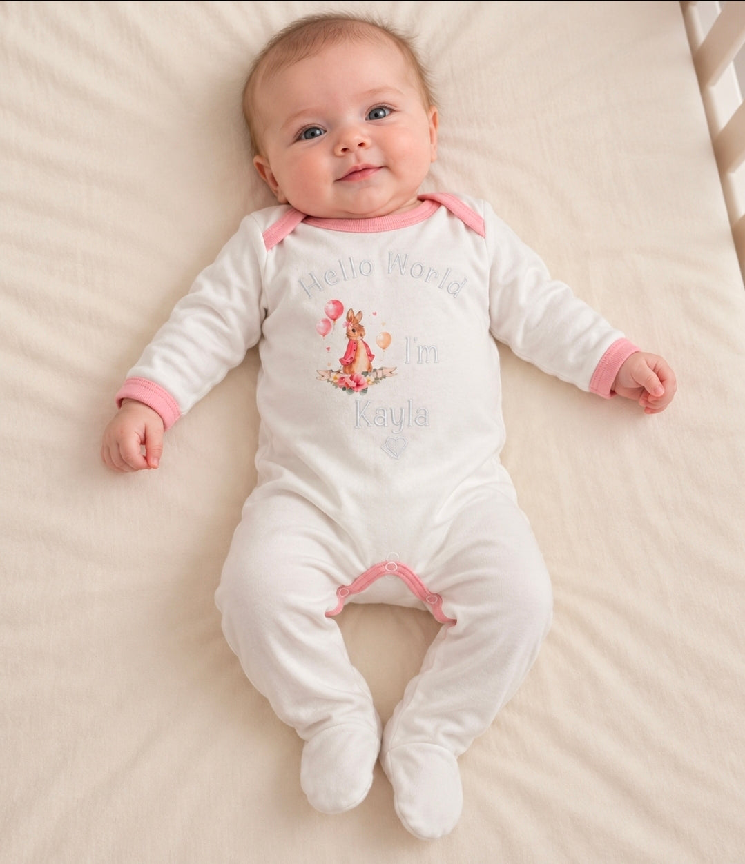 Nana's Special Buy Personalised White And Pink Hello World Printed Babygro