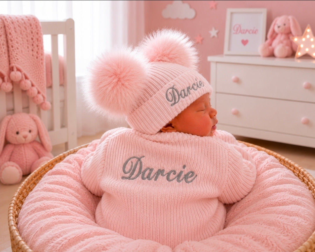 Personalised Pink Baby Girls V Neck Ribbed Cardigan