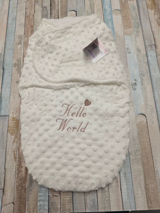 Hello World White Dimple Swaddle With Beige Embroidery