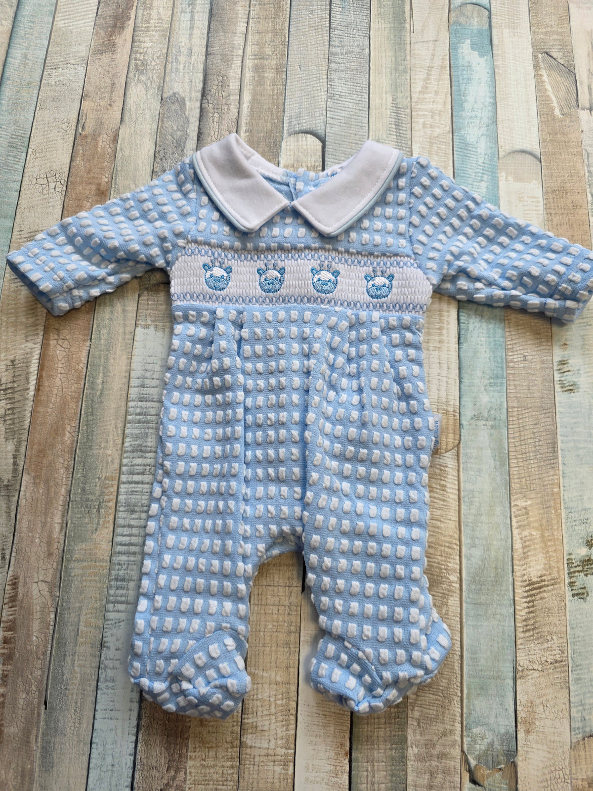 Premature Baby Boys Blue And White Giraffe Babygro
