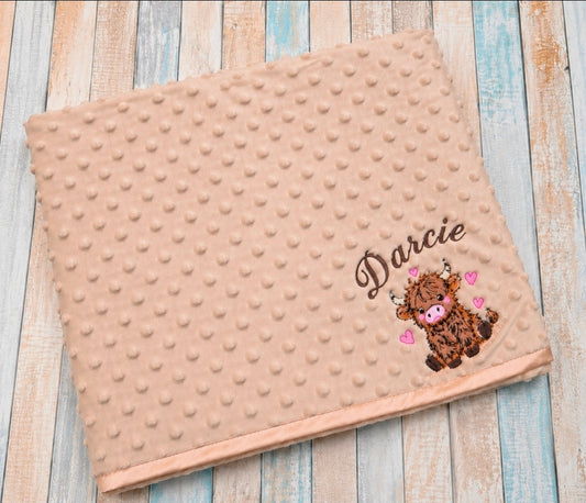 Baby Girls Beige Dimple Wrap With Brown Highland Cow