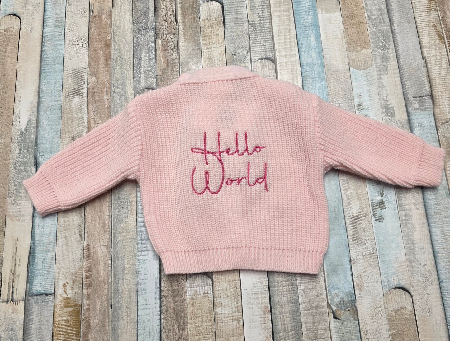 Baby Girls Pink Hello World Ribbed V Neck Cardigan