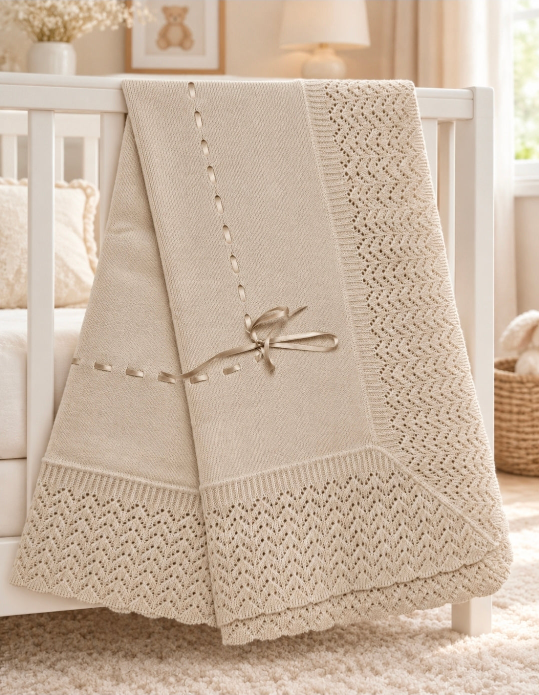 Unisex Baby Beige Knitted Shawl