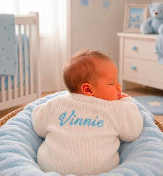 Personalised Unisex Baby White Ribbed Cardigan