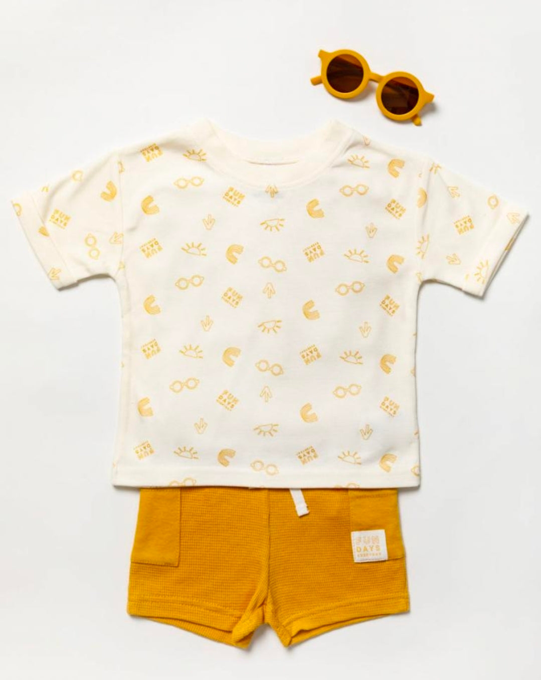 Baby Boys Mustard And Cream Short Set