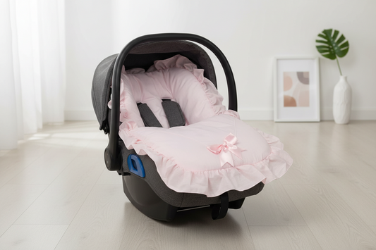 Baby Girls Pink 3 Point Harness Car Seat Footmuff With Pink Satin Bow