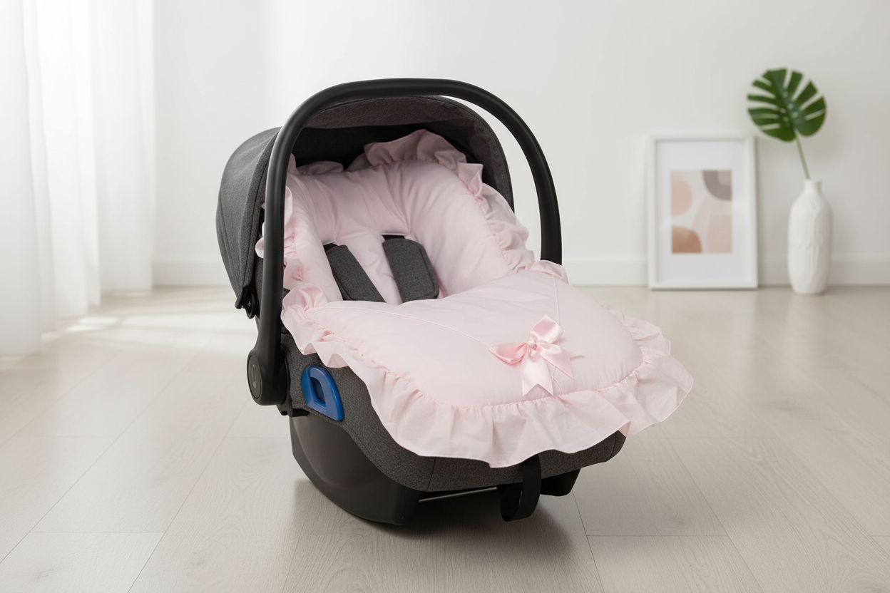 Baby Girls Pink 3 Point Harness Car Seat Footmuff With Pink Satin Bow