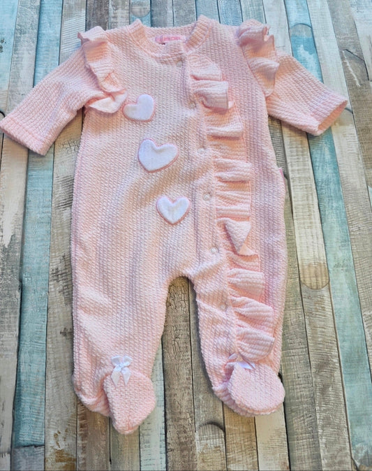 Baby Girls Pink Hearts Babygro With Frill