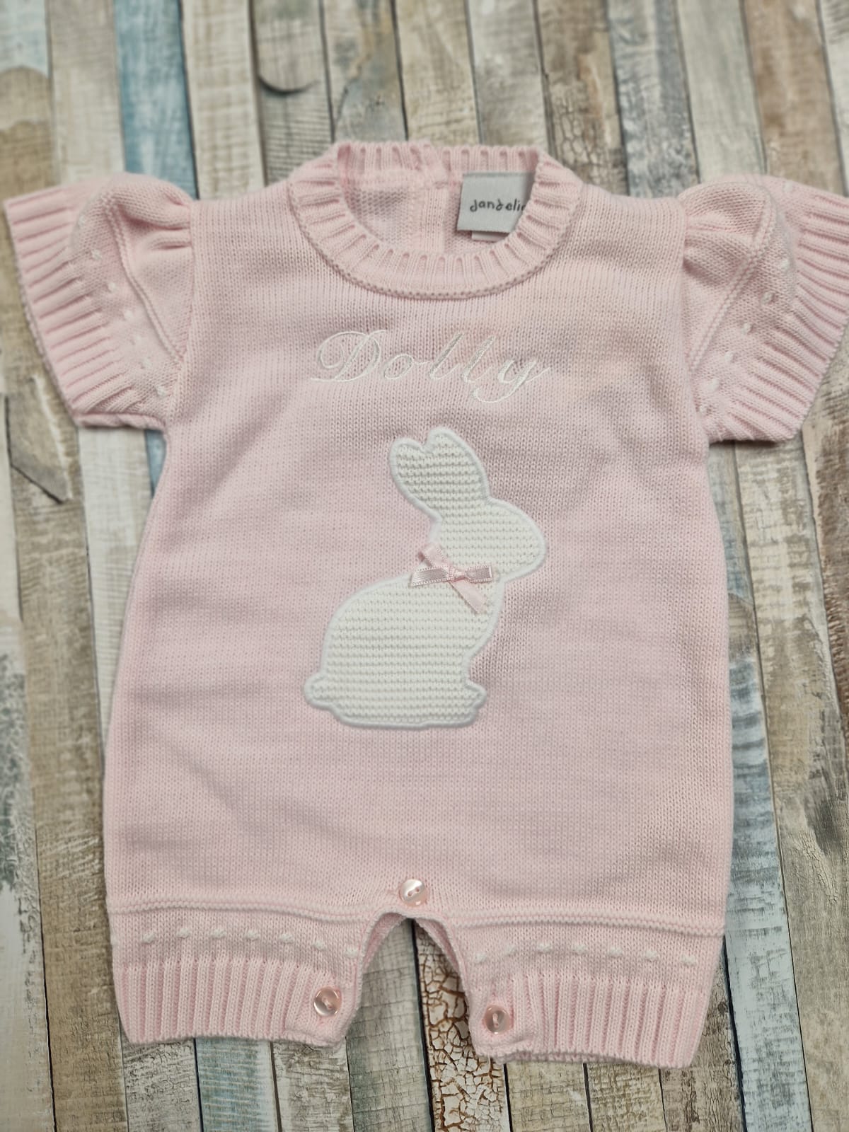 Baby Girls Pink And White Knitted Rabbit Romper