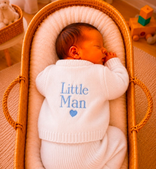 Baby Boys White Ribbed Little Man Cardigan
