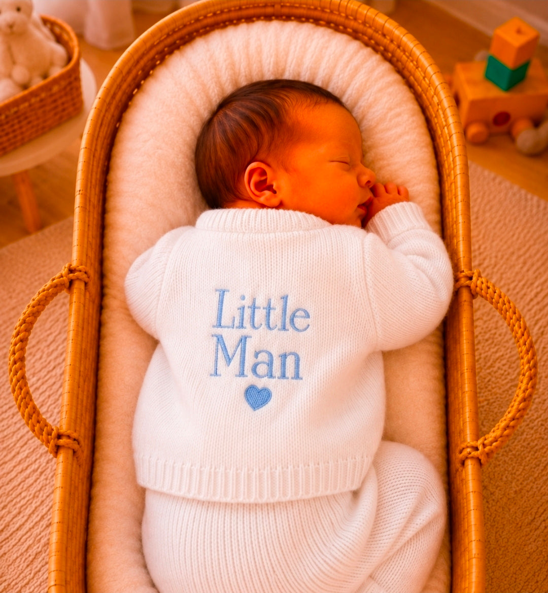 Baby Boys White Ribbed Little Man Cardigan