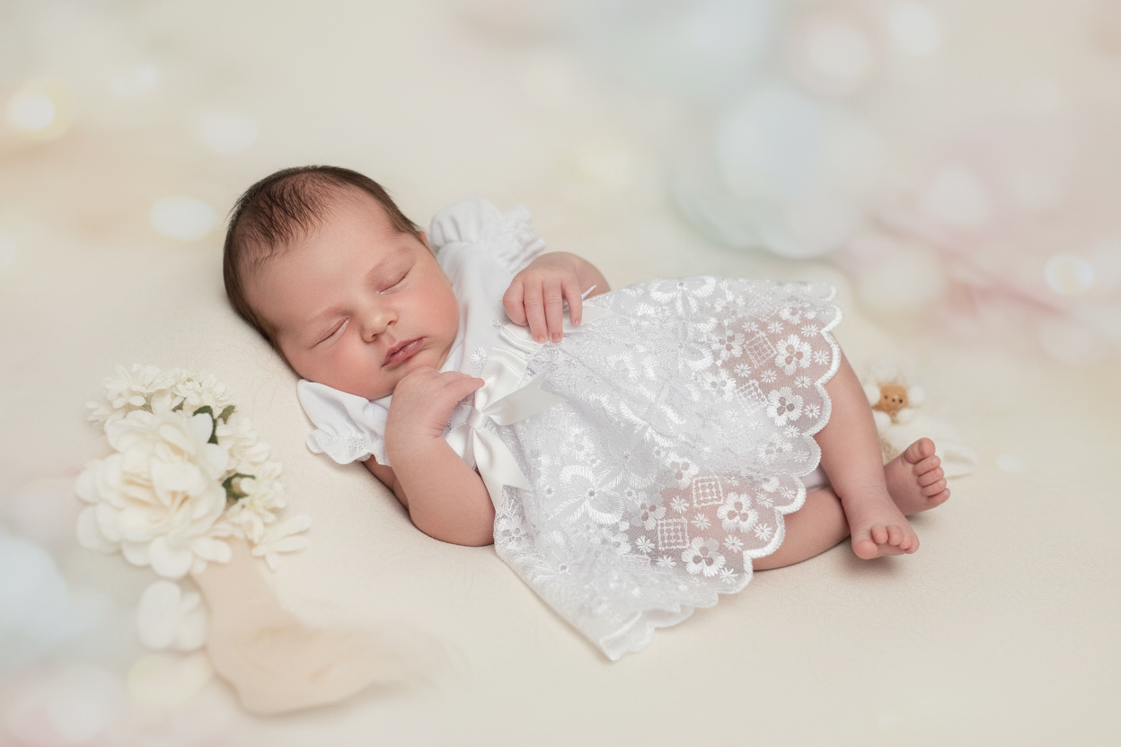 Baby Girls White Broderie Anglaise Short Sleeved Dress And Pants