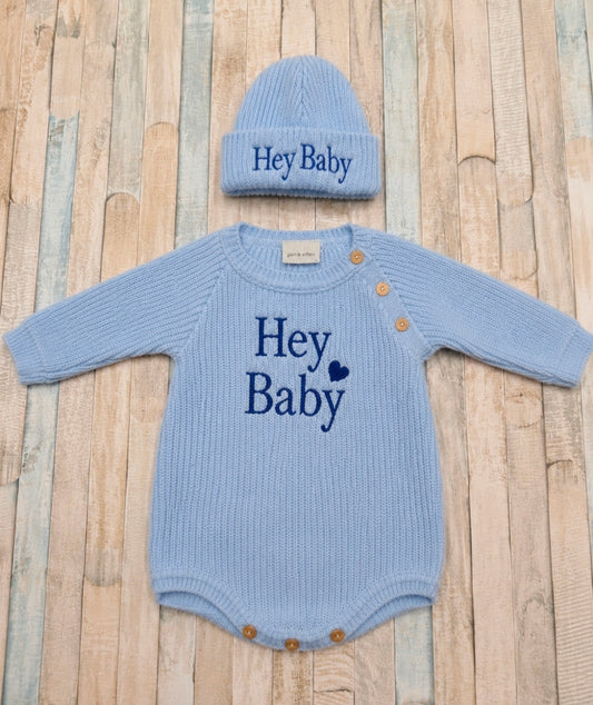 Nana B Hey Baby Boys Blue Knitted Romper And Hat