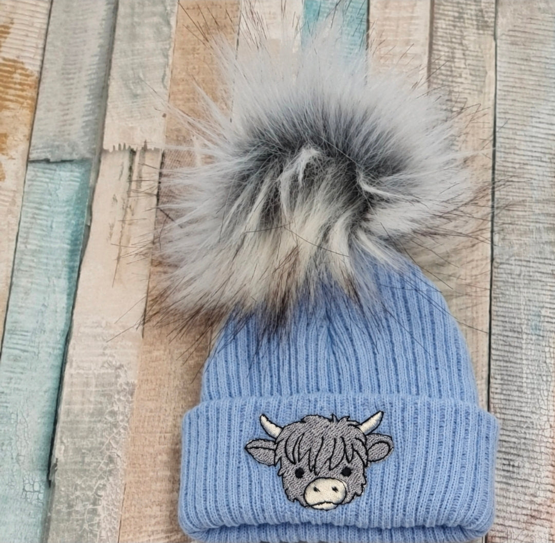 Baby Boys Medium Blue Highland Cow Hat