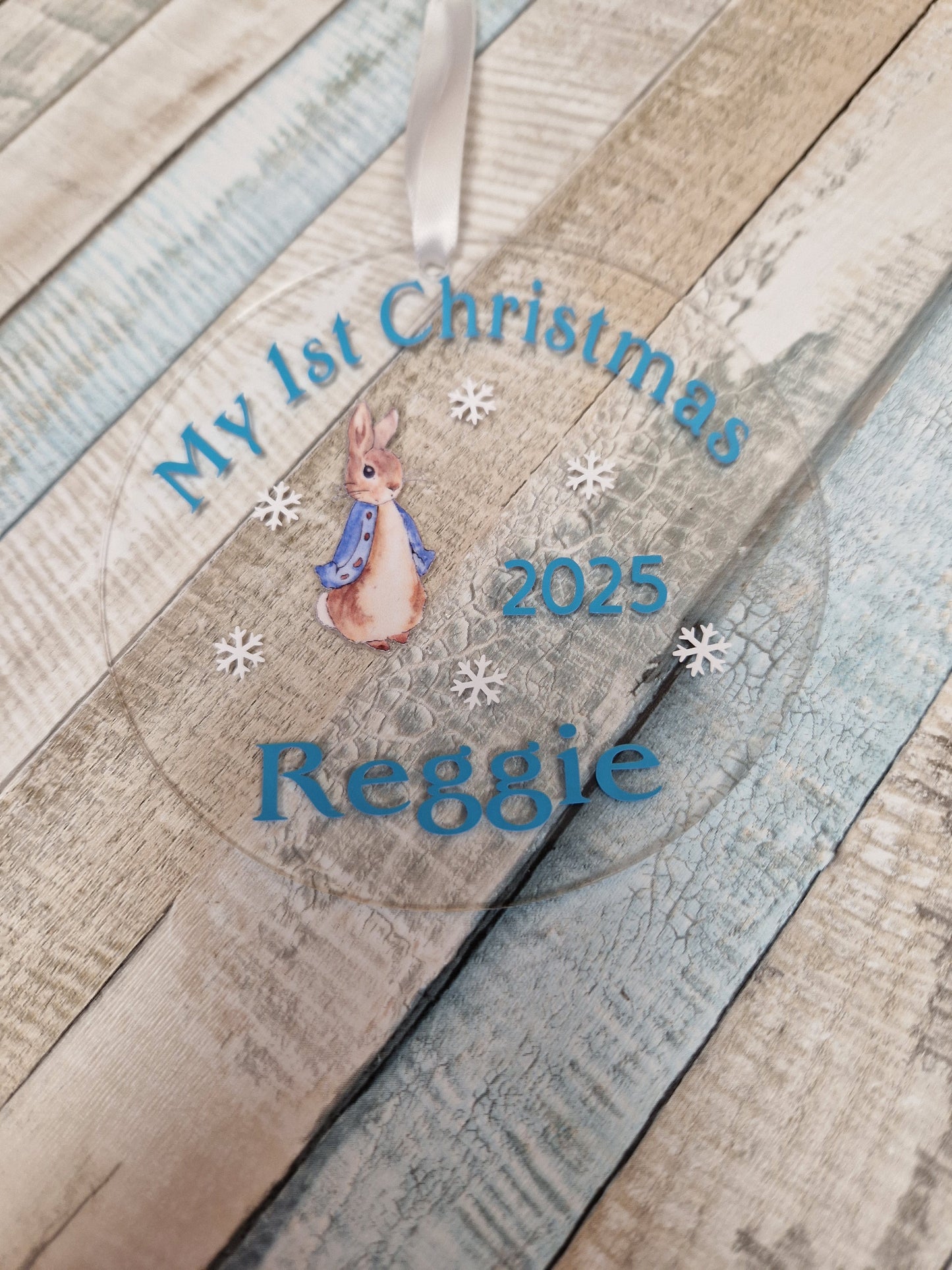 Baby Boys 1st Christmas Personalised Rabbit Disc