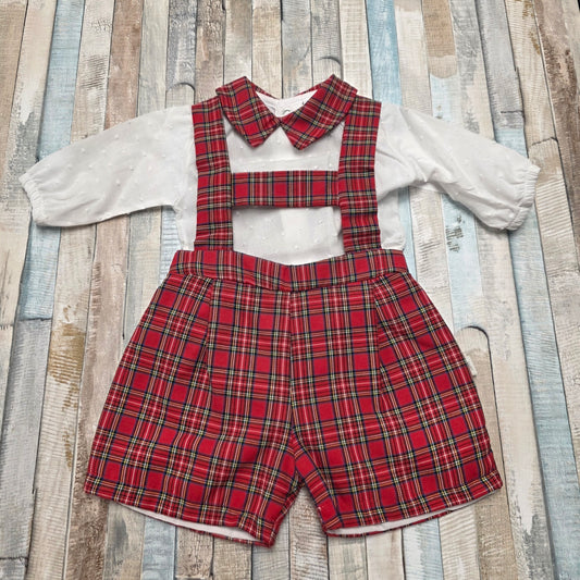 Baby Boys Red Tartan 2 Piece Dungaree Set
