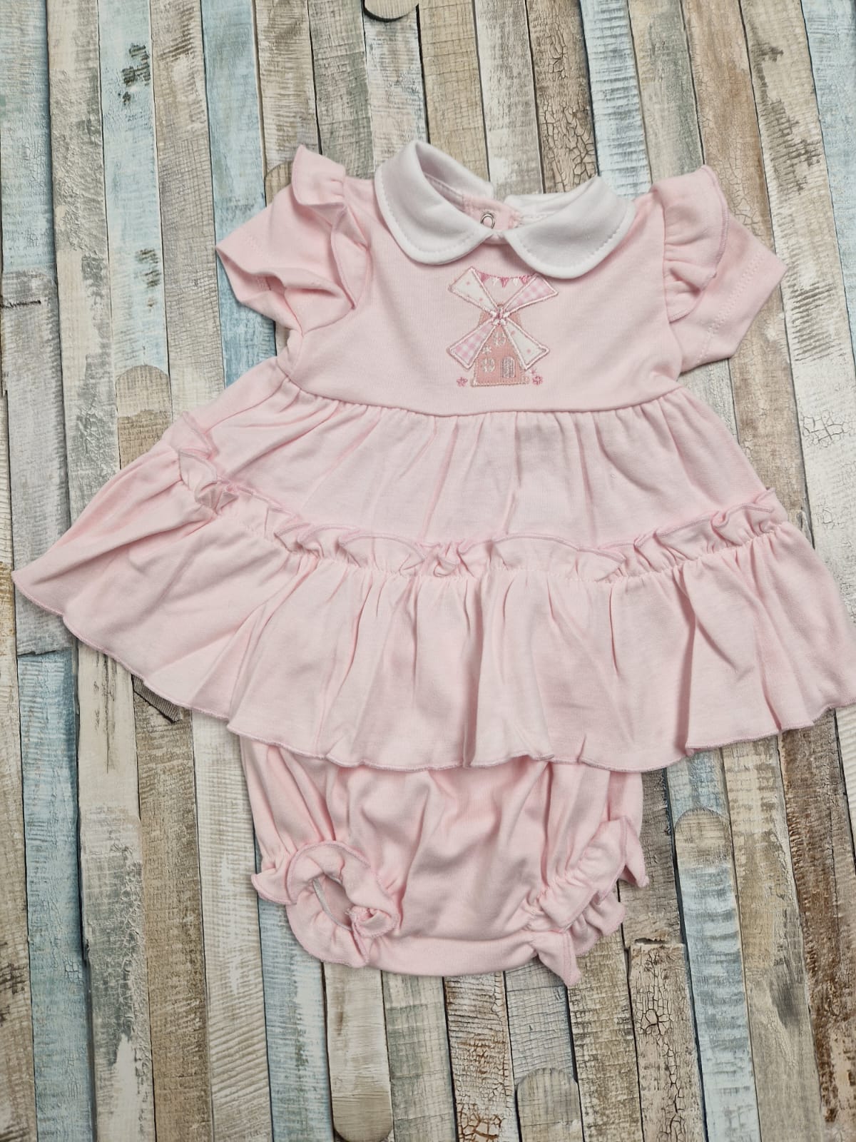Baby Girls pink Windmill Dress And Pants Set