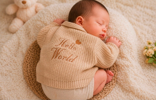 Nana B Beige Hello World Ribbed Cardigan