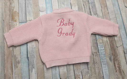 Baby Girls Pink Personalised Baby And Name V Neck Ribbed Cardigan