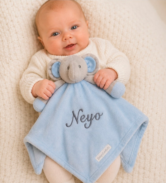 Personalised Blue Novelty Baby Elephant Comforter