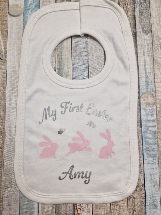 Baby Girls Printed Personalised My First Easter Bunny Bib