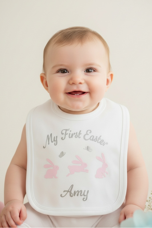 Baby Girls Printed Personalised My First Easter Bunny Bib