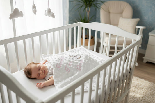 Personalised Hello World White Dimple Blanket/Wrap With Embroidered Pink Rabbit Design