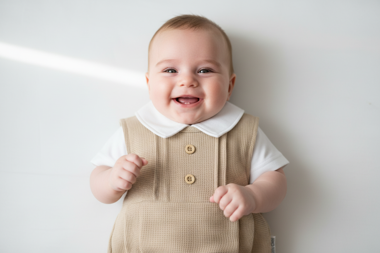 Baby Boys Beige And White Short Romper Set