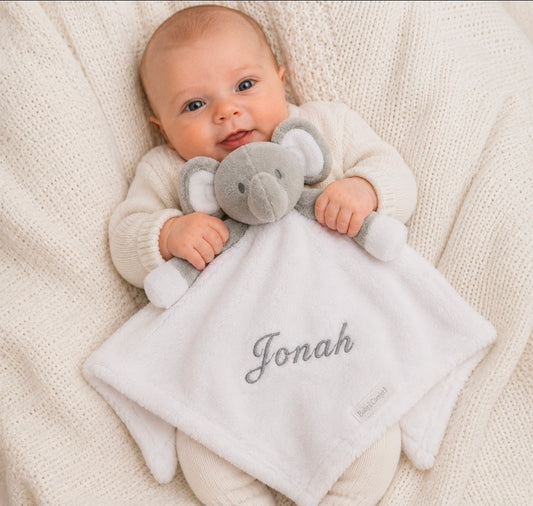 Personalised White Novelty Baby Elephant Comforter