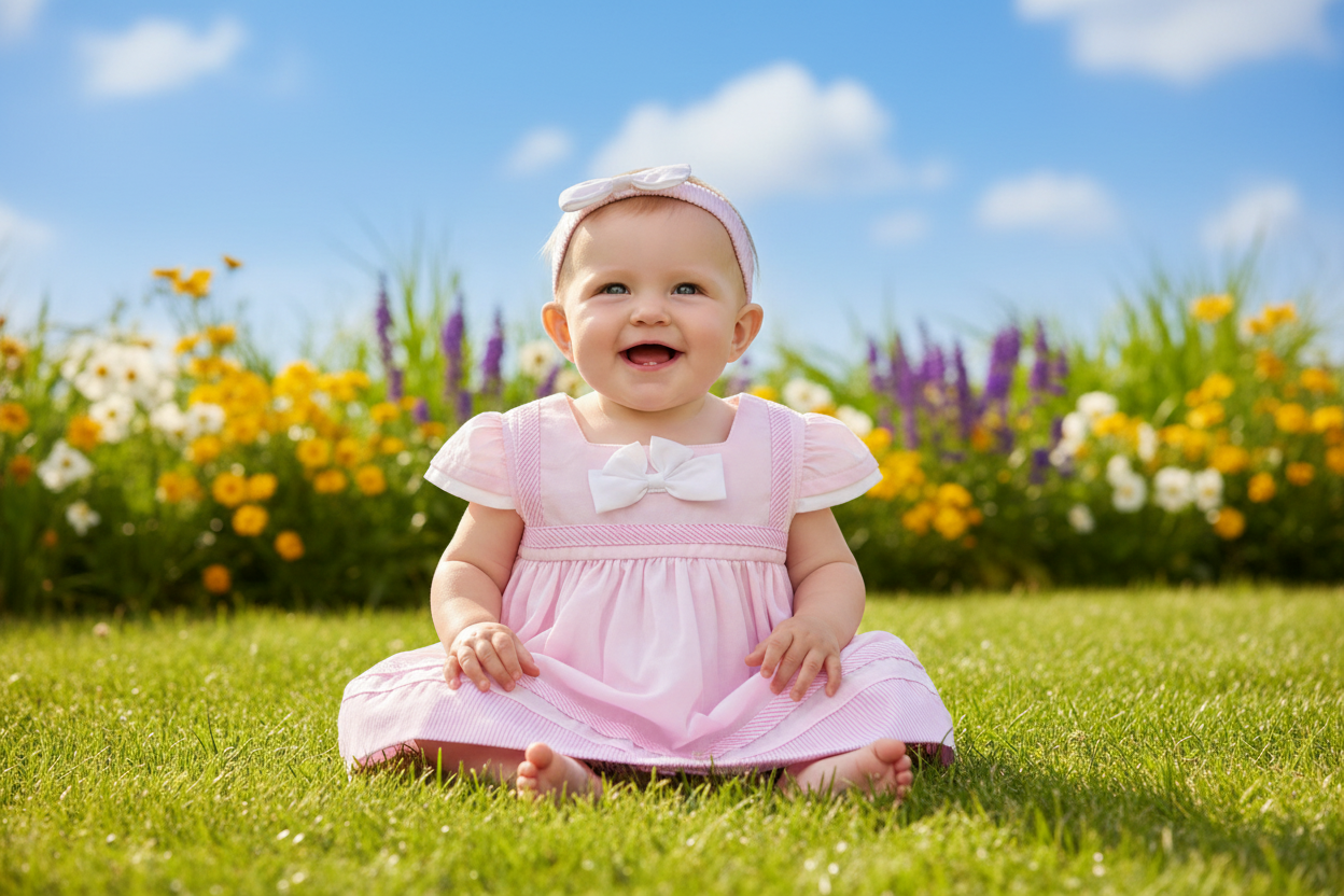 Baby Girls Pink Summer Dress And Pants With  Matching Headband