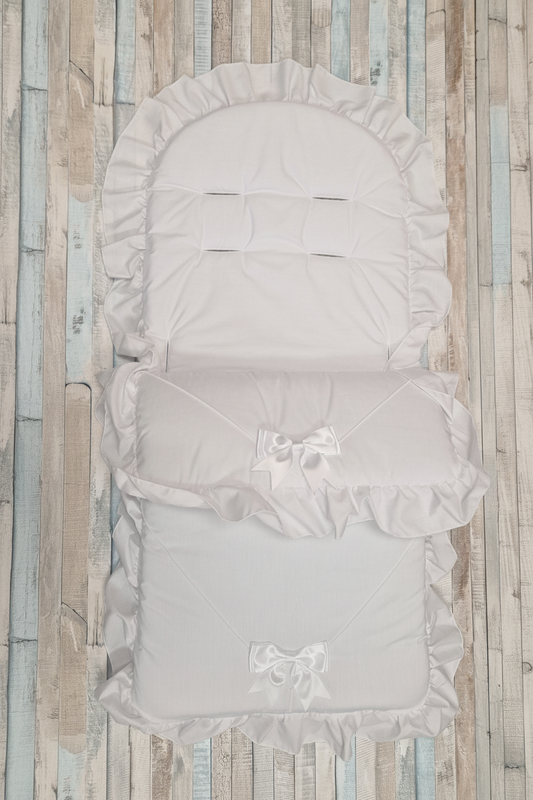 Baby White And White 2 Satin Bow Universal Pushchair Footmuff/Cosytoes