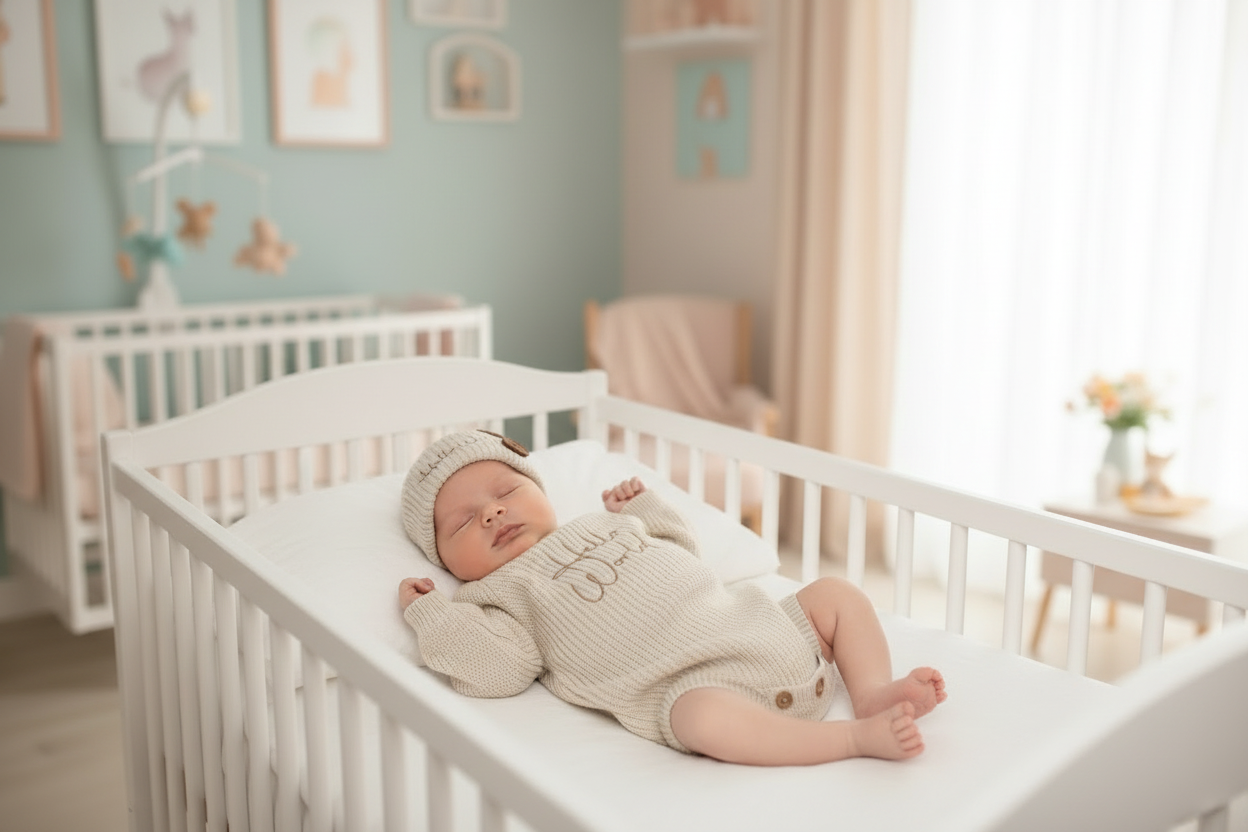 Unisex Baby Beige Knitted Hello World Romper And Beanie Hat